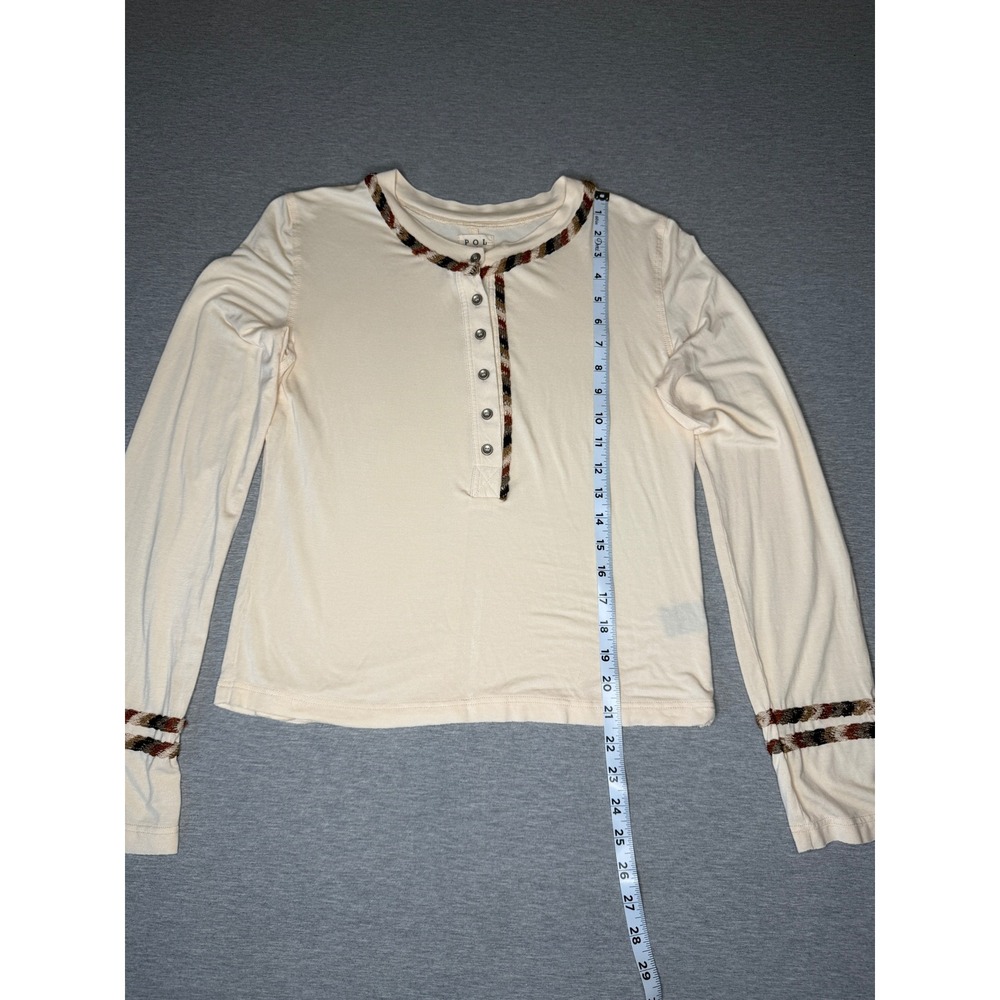 POL Womens Cream Henley Long Sleeve Top Chevron Trim YKT690 Size M - Picture 3 of 9